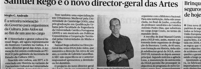 Notícia da nomeação para DGArtes